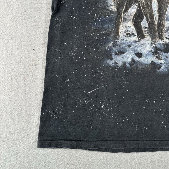 Vtg‎ 90s 3D Emblem Wolf T-Shirt Men’s XL Black AOP Short Sleeve Winter Galaxy - Picture 9 of 16